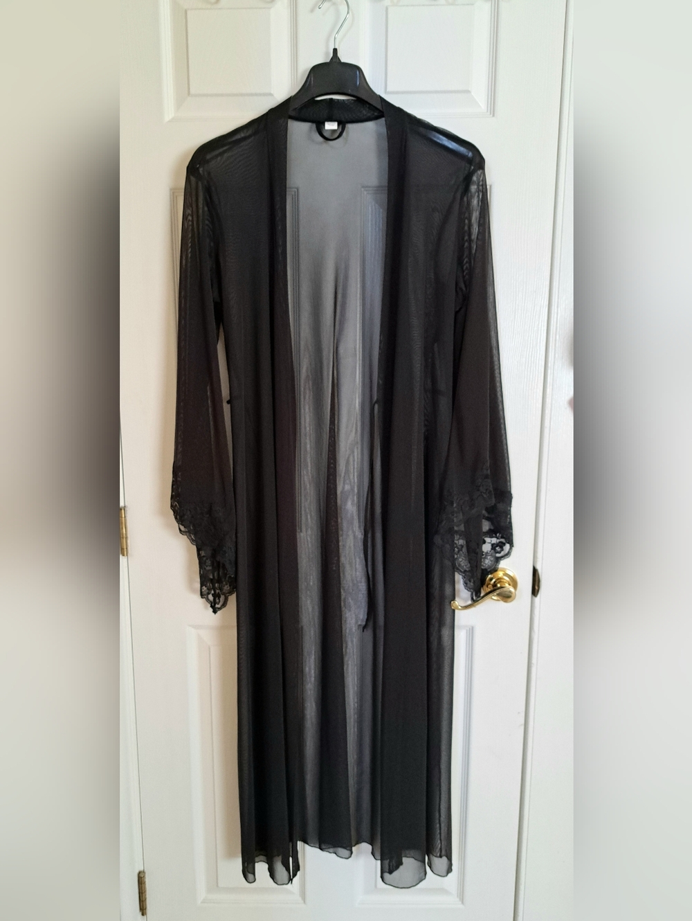 Vintage Frederick's of Hollywood Black Lace-Trim Long Robe